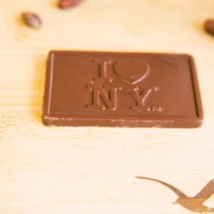 I Love NY branded milk chocolate bar on neutral background